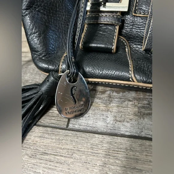 Fortuna Valentino black leather purse bag tote with shoulder strap - Picture 2 of 9